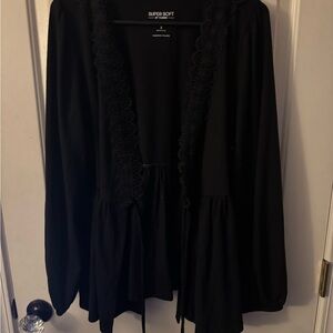 torrid Deep Black Lace-Trim V-Neck Cardigan — Plus Size